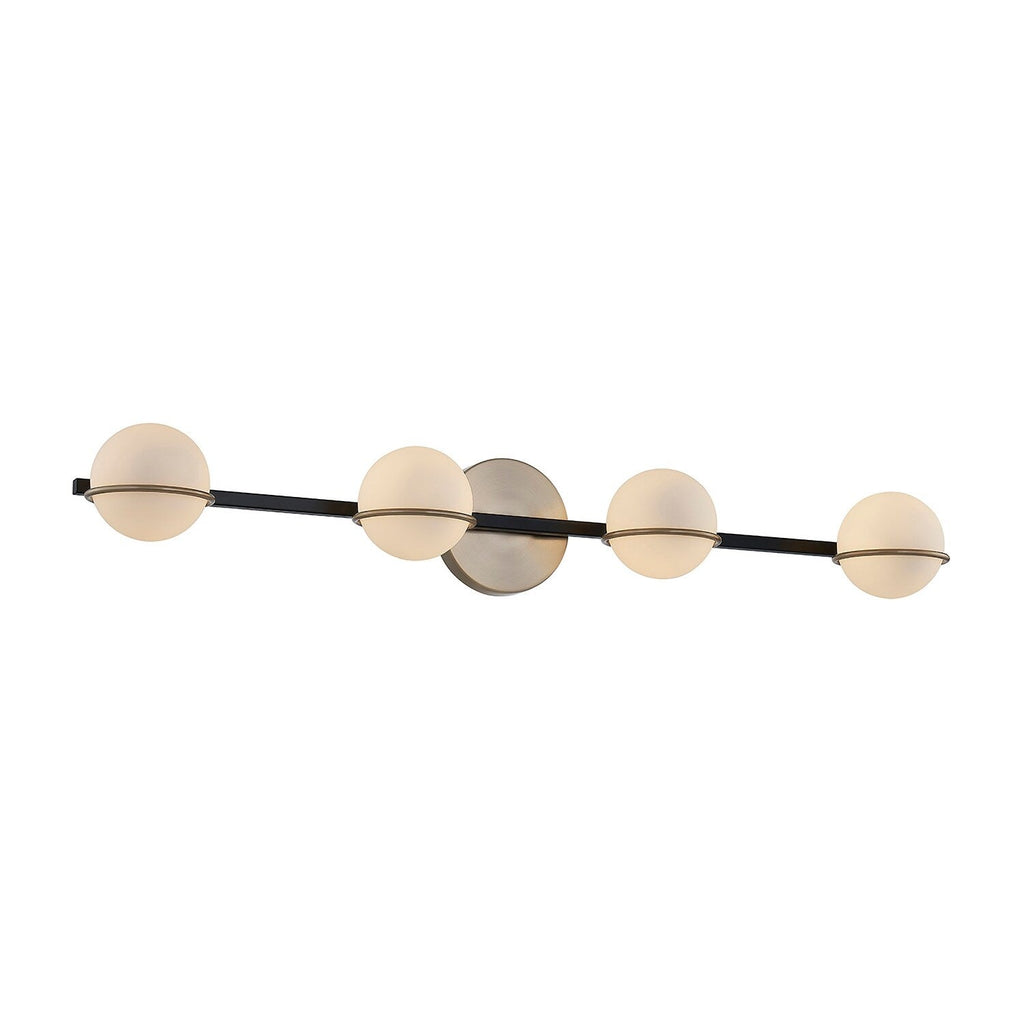 Barre de salle de bain Justice Design Group EVOLV Fusion Centric à 4 lumières avec abat-jour en verre opale