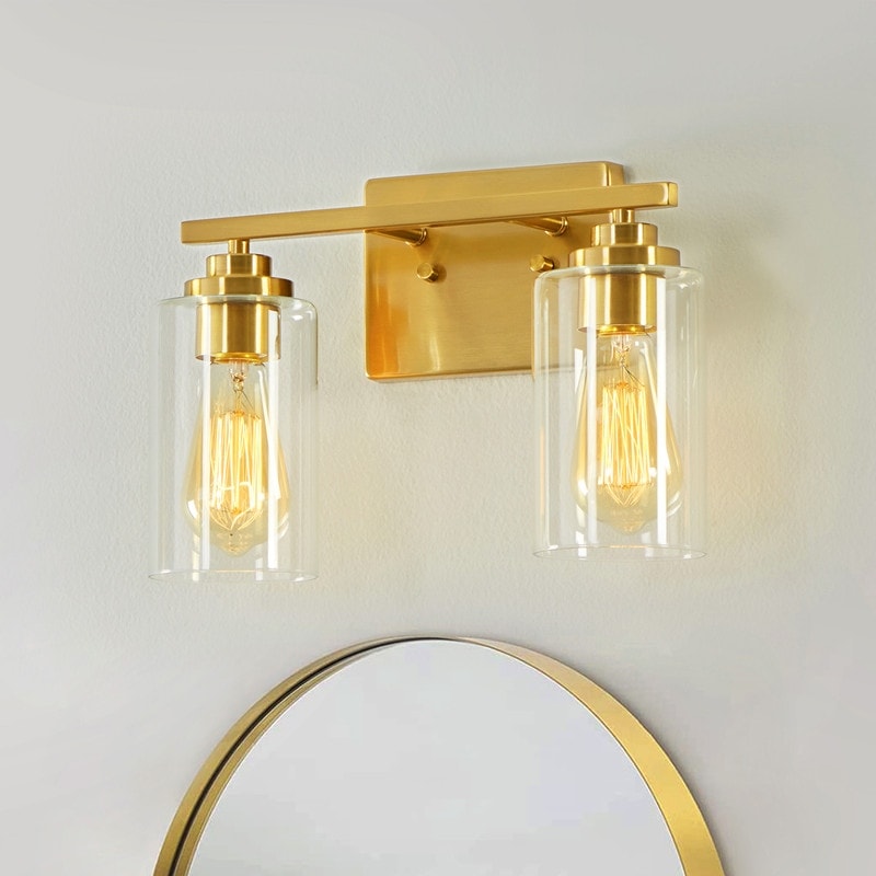 Applique de salle de bain KAWOTI à 2 lampes à intensité variable avec abat-jour en verre transparent