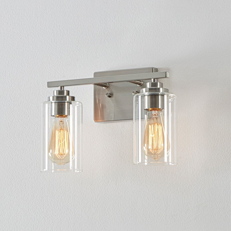 Applique de salle de bain KAWOTI à 2 lampes à intensité variable avec abat-jour en verre transparent