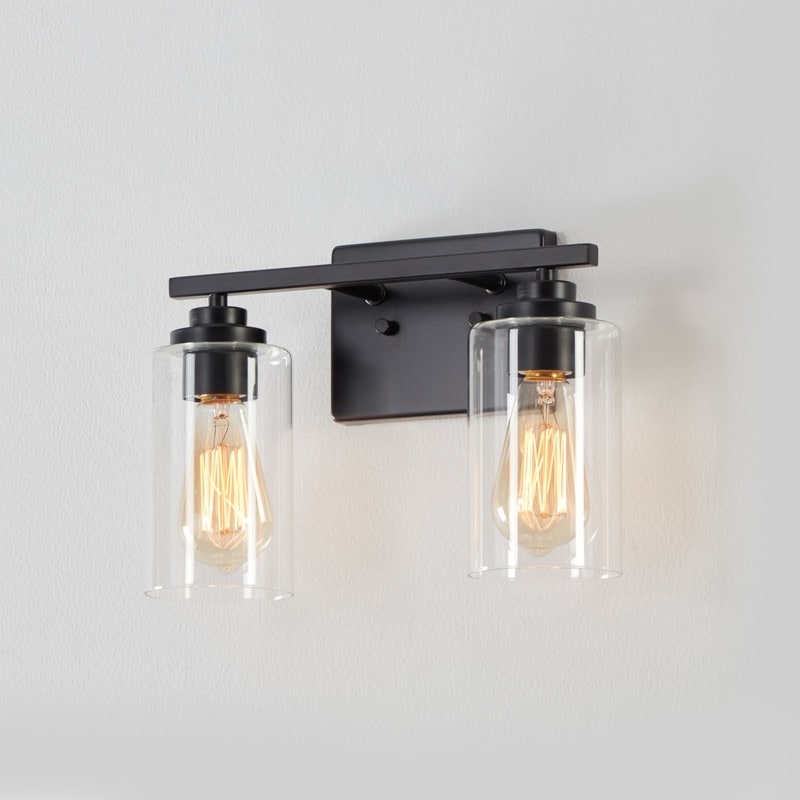 Applique de salle de bain KAWOTI à 2 lampes à intensité variable avec abat-jour en verre transparent