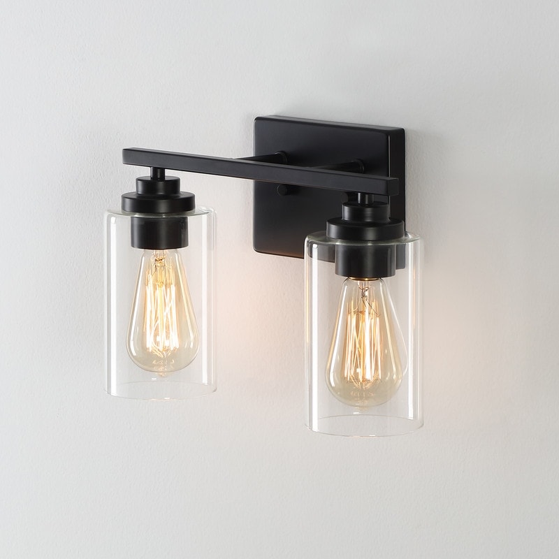 Applique de salle de bain KAWOTI à 2 lampes à intensité variable avec abat-jour en verre transparent