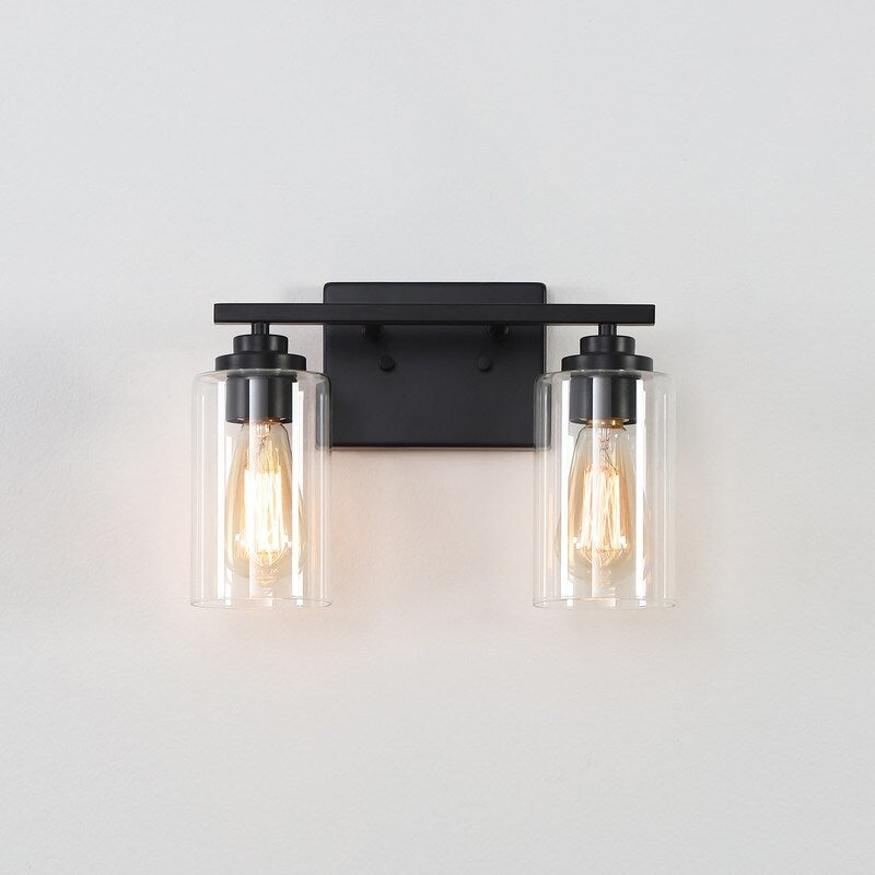 Applique de salle de bain KAWOTI à 2 lampes à intensité variable avec abat-jour en verre transparent