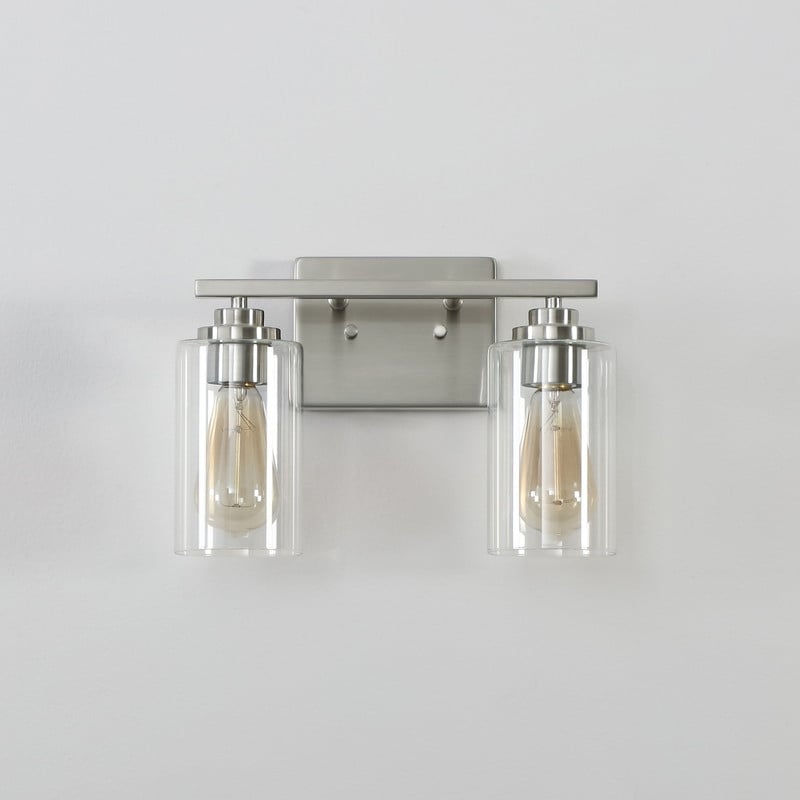 Applique de salle de bain KAWOTI à 2 lampes à intensité variable avec abat-jour en verre transparent