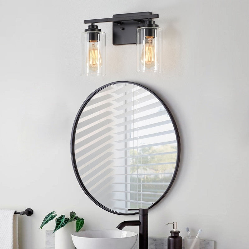 Applique de salle de bain KAWOTI à 2 lampes à intensité variable avec abat-jour en verre transparent