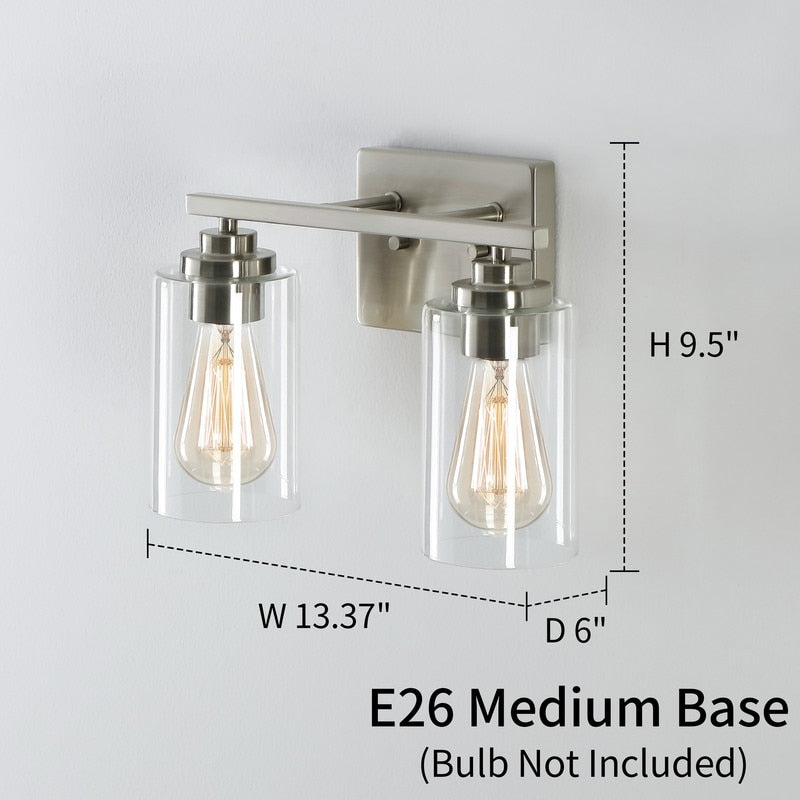 Applique de salle de bain KAWOTI à 2 lampes à intensité variable avec abat-jour en verre transparent