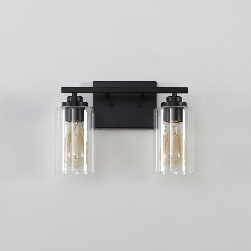 Applique de salle de bain KAWOTI à 2 lampes à intensité variable avec abat-jour en verre transparent