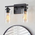 Applique de salle de bain KAWOTI à 2 lampes à intensité variable avec abat-jour en verre transparent