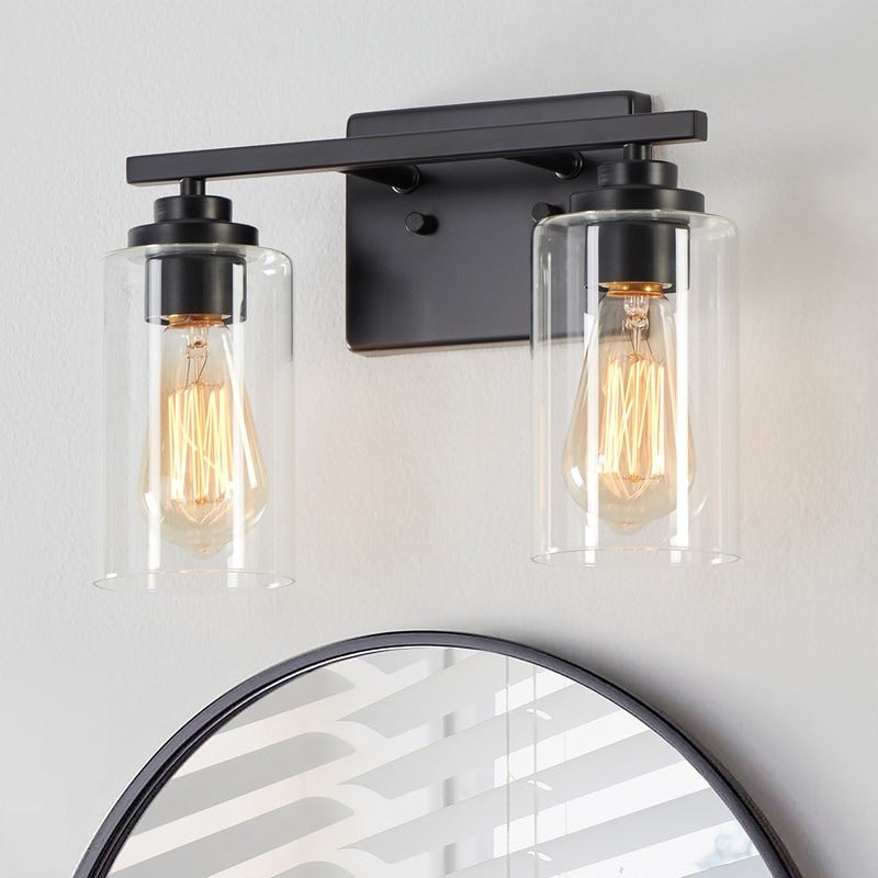 Applique de salle de bain KAWOTI à 2 lampes à intensité variable avec abat-jour en verre transparent