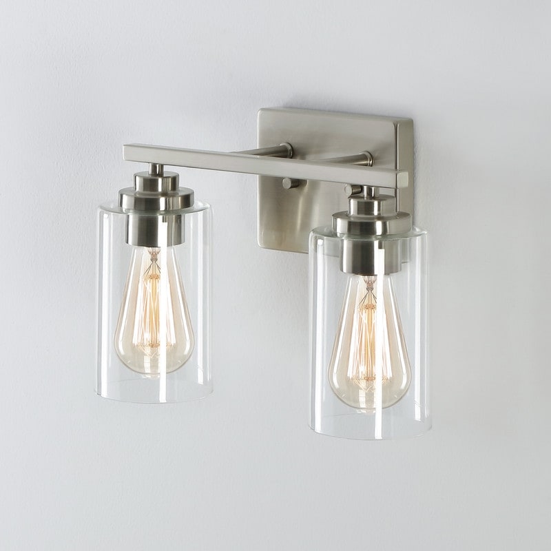 Applique de salle de bain KAWOTI à 2 lampes à intensité variable avec abat-jour en verre transparent