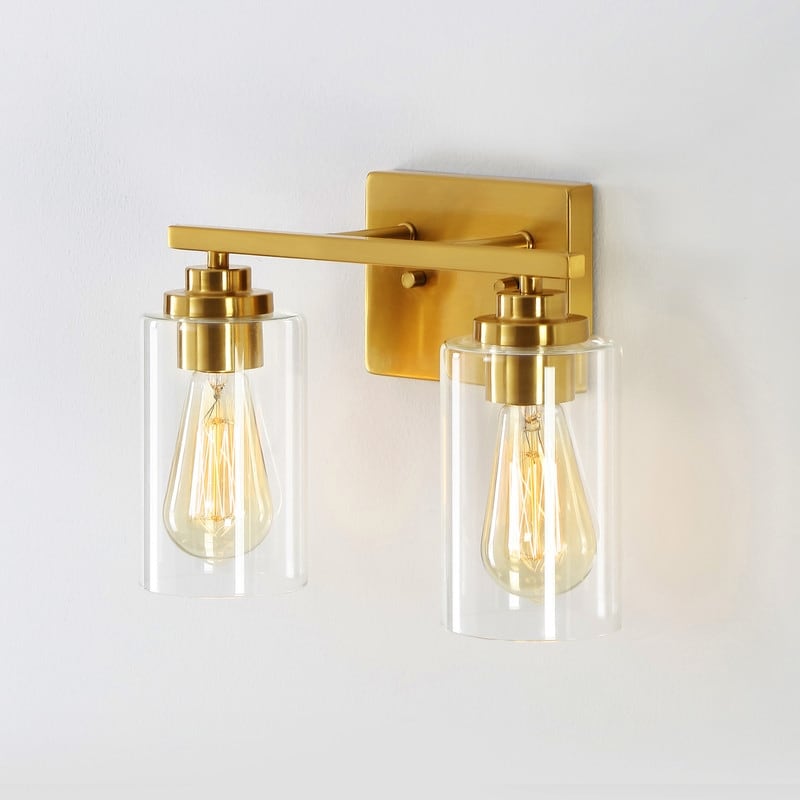 Applique de salle de bain KAWOTI à 2 lampes à intensité variable avec abat-jour en verre transparent