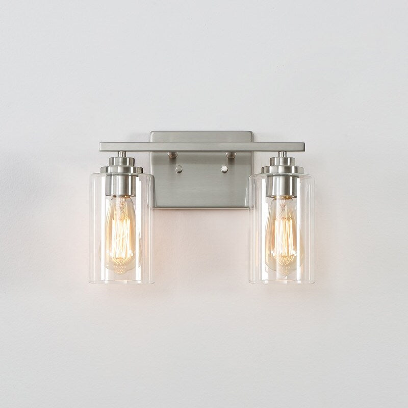 Applique de salle de bain KAWOTI à 2 lampes à intensité variable avec abat-jour en verre transparent