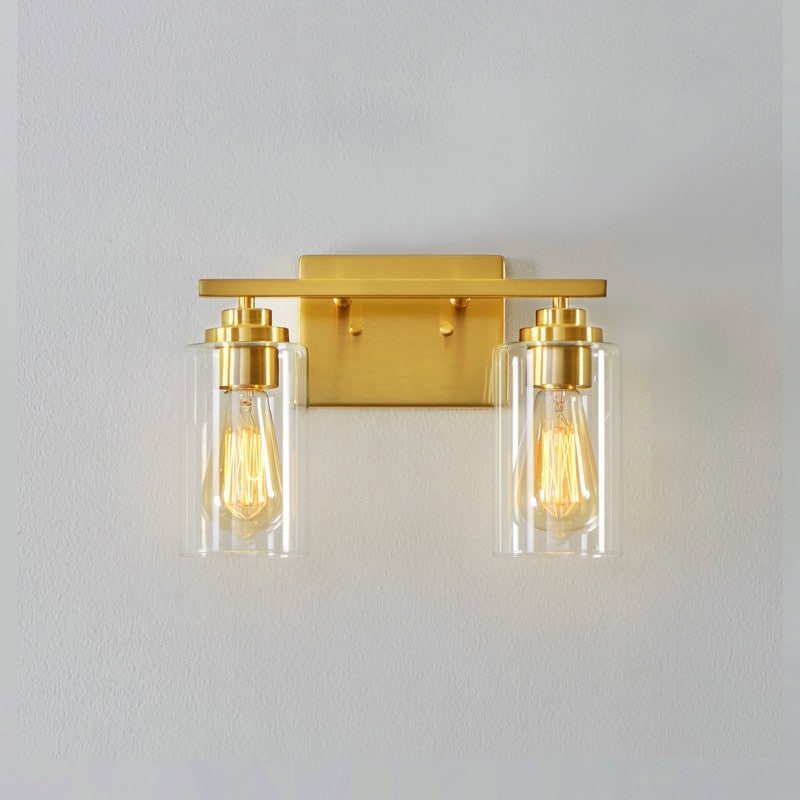Applique de salle de bain KAWOTI à 2 lampes à intensité variable avec abat-jour en verre transparent