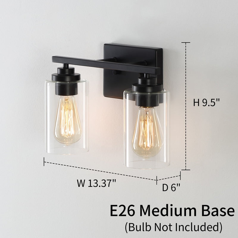 Applique de salle de bain KAWOTI à 2 lampes à intensité variable avec abat-jour en verre transparent