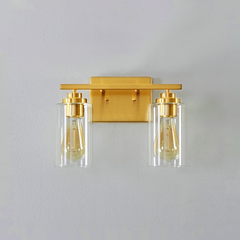 Applique de salle de bain KAWOTI à 2 lampes à intensité variable avec abat-jour en verre transparent