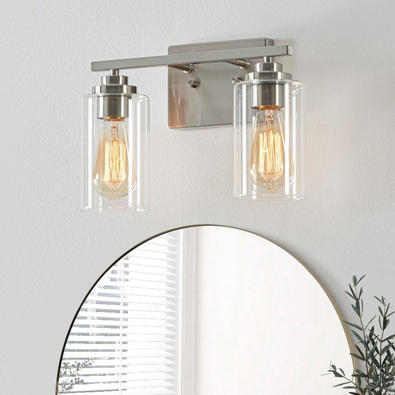 Applique de salle de bain KAWOTI à 2 lampes à intensité variable avec abat-jour en verre transparent