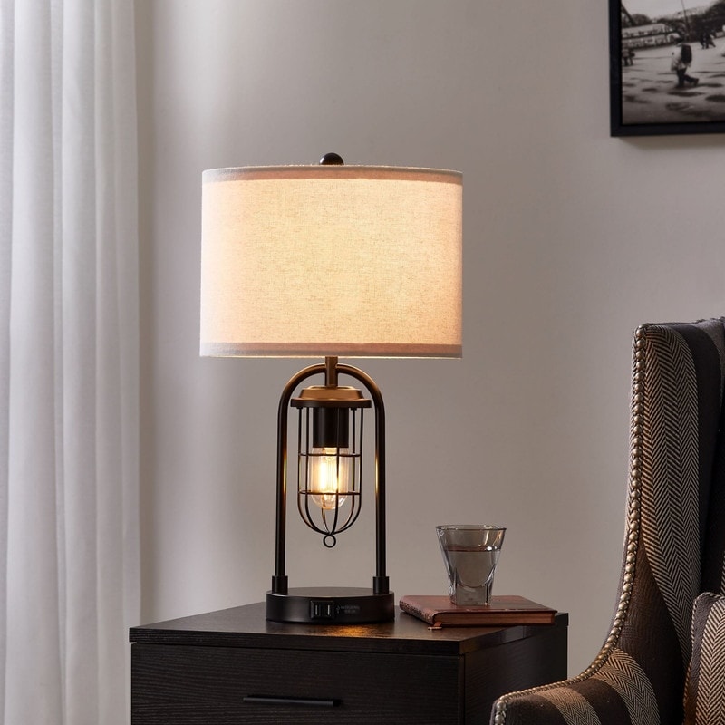 Ensemble de lampes de table KAWOTI de 21,5 pouces avec veilleuse, ports USB et ampoules
