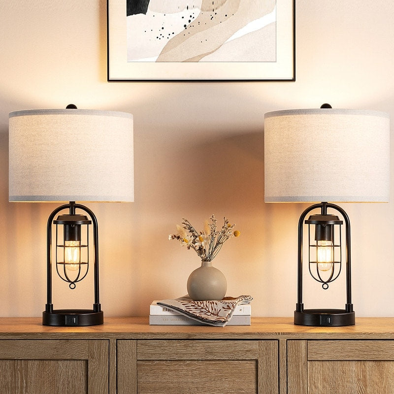 Ensemble de lampes de table KAWOTI de 21,5 pouces avec veilleuse, ports USB et ampoules