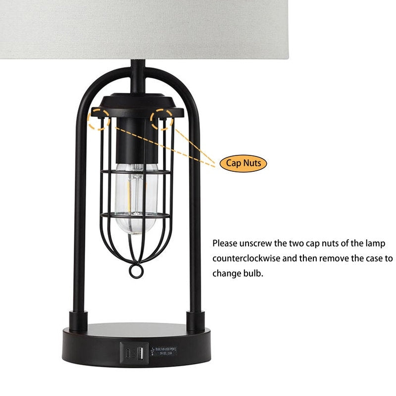 Ensemble de lampes de table KAWOTI de 21,5 pouces avec veilleuse, ports USB et ampoules