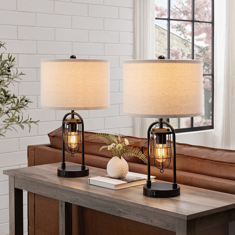 Ensemble de lampes de table KAWOTI de 21,5 pouces avec veilleuse, ports USB et ampoules