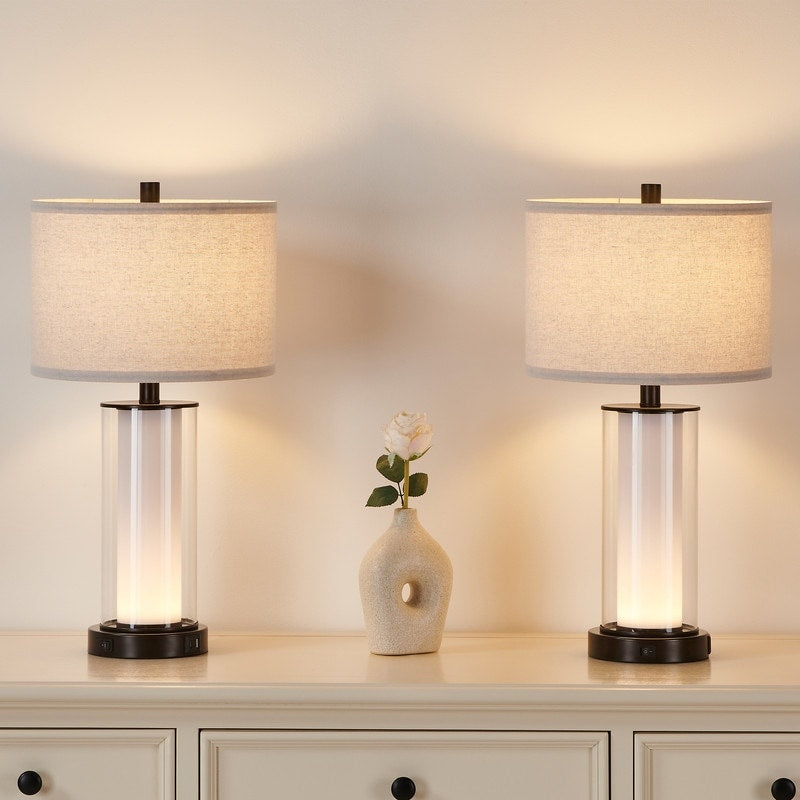 Ensemble de 2 lampes de table modernes en verre KAWOTI de 23 pouces avec veilleuse