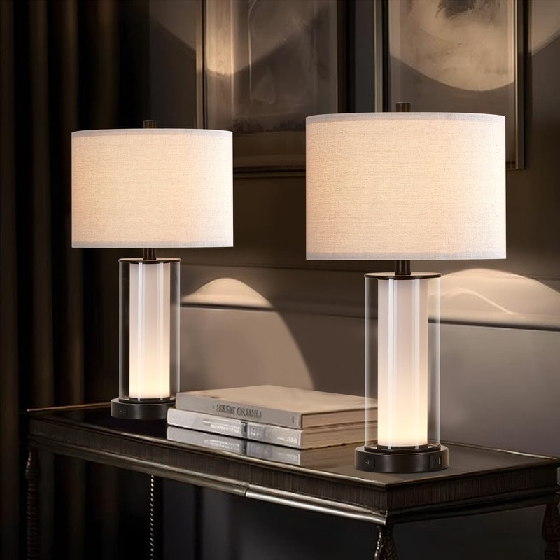 Ensemble de 2 lampes de table modernes en verre KAWOTI de 23 pouces avec veilleuse