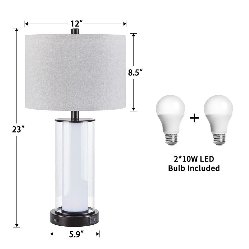 Ensemble de 2 lampes de table modernes en verre KAWOTI de 23 pouces avec veilleuse