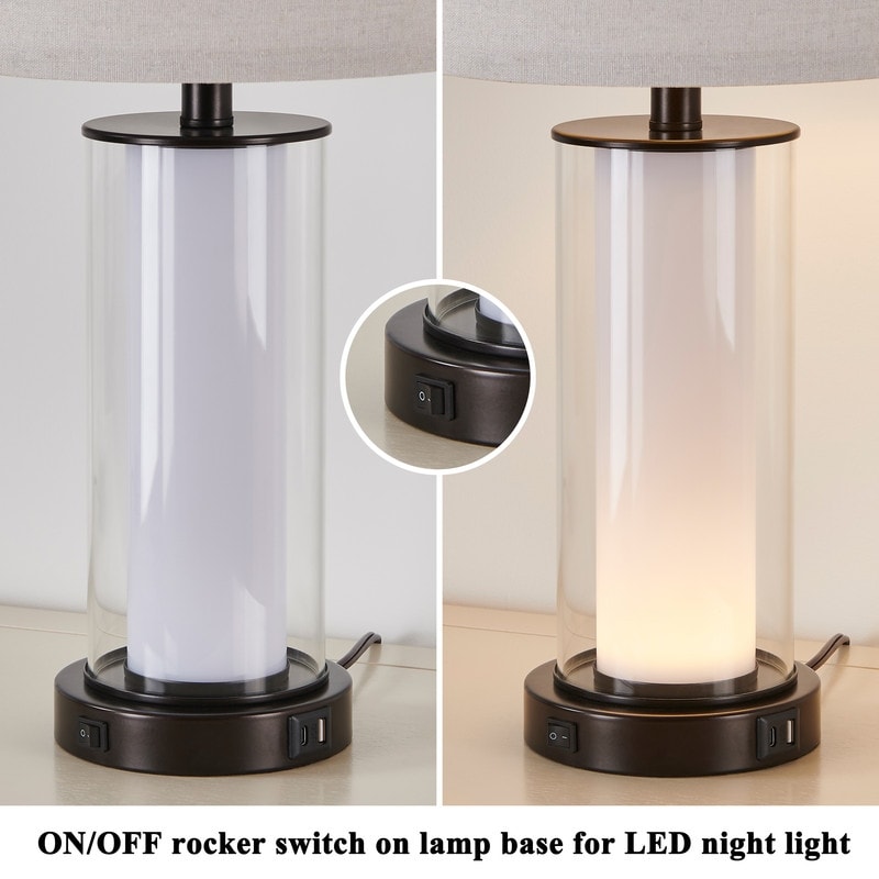 Ensemble de 2 lampes de table modernes en verre KAWOTI de 23 pouces avec veilleuse