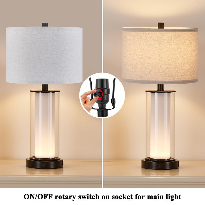 Ensemble de 2 lampes de table modernes en verre KAWOTI de 23 pouces avec veilleuse