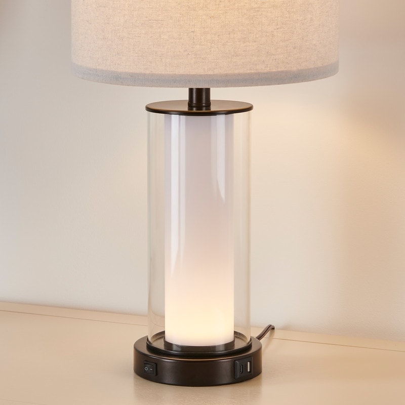 Ensemble de 2 lampes de table modernes en verre KAWOTI de 23 pouces avec veilleuse