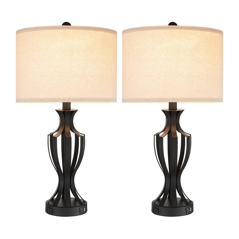 Lampe de table tactile KAWOTI 23 avec ampoules et port USB (lot de 2) – L12 x H23,25