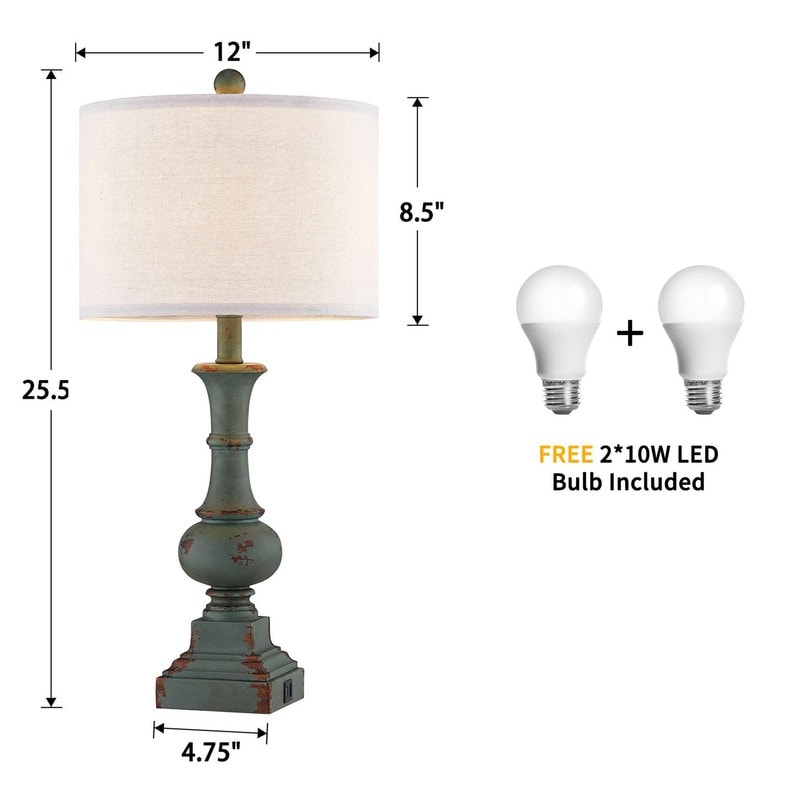 Ensemble de lampes de table KAWOTI 25,5 pouces avec ports USB et ampoules (lot de 2) - L 12 x H 25,5