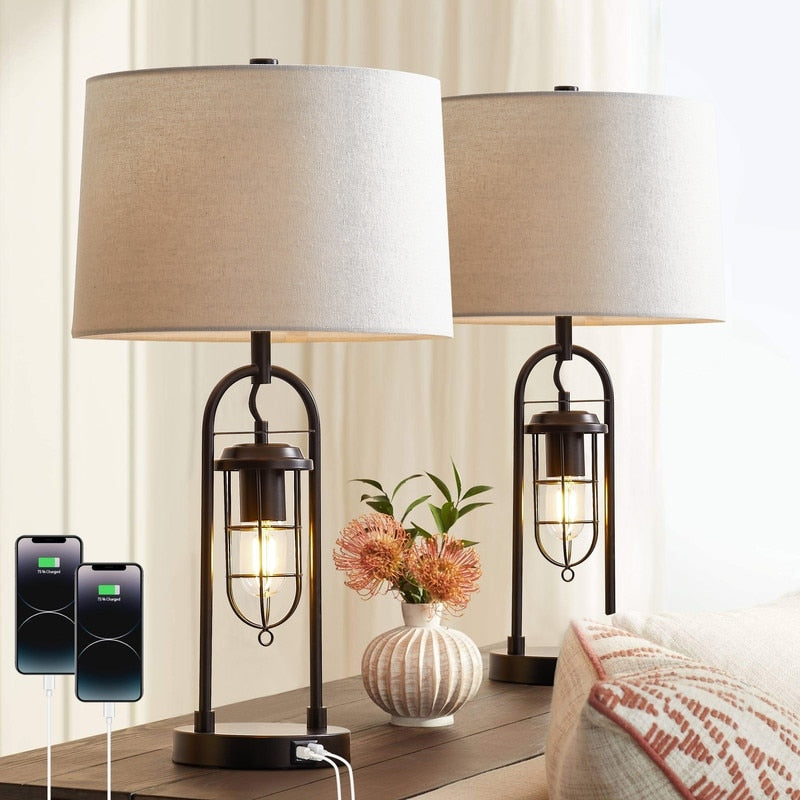 Lampe de table KAWOTI 26 pouces en bronze foncé avec ports USB et veilleuse