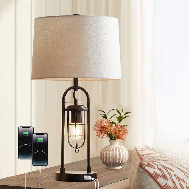 Lampe de table KAWOTI 26 pouces en bronze foncé avec ports USB et veilleuse
