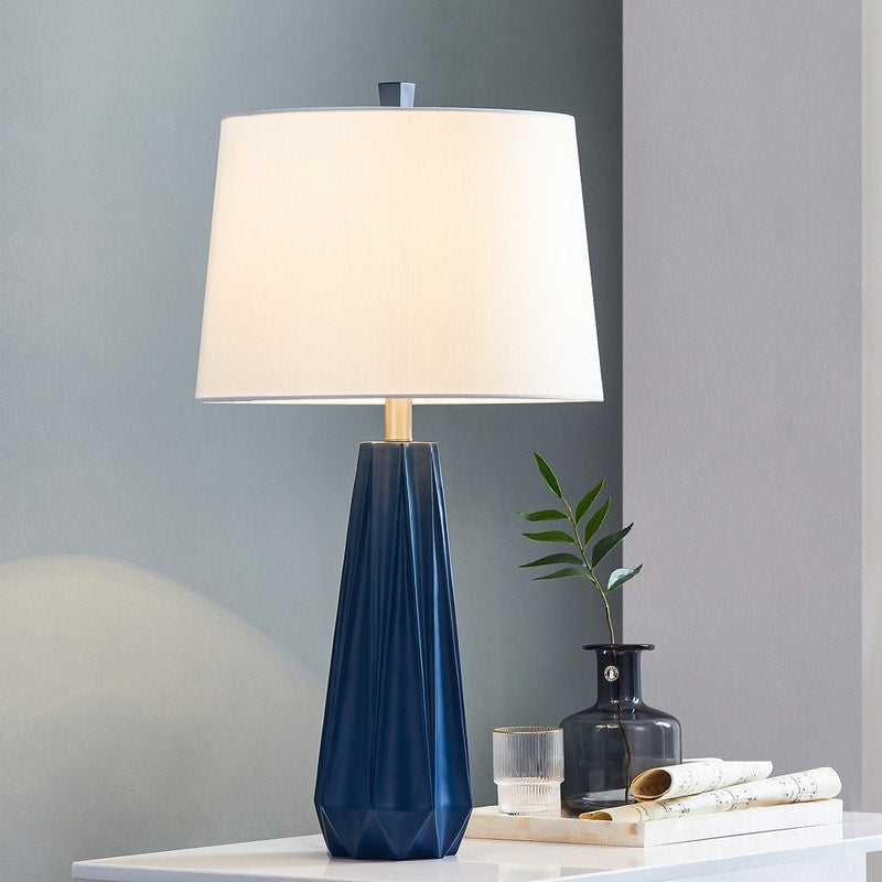 Lampe de table bleue KAWOTI 27 avec abat-jour en tissu