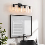 Applique de salle de bain moderne KAWOTI 29 pouces à 4 lumières avec abat-jour en verre transparent