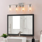 Applique de salle de bain moderne KAWOTI 29 pouces à 4 lumières avec abat-jour en verre transparent