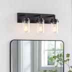 Applique de salle de bain KAWOTI à 3 lampes avec abat-jour en verre transparent