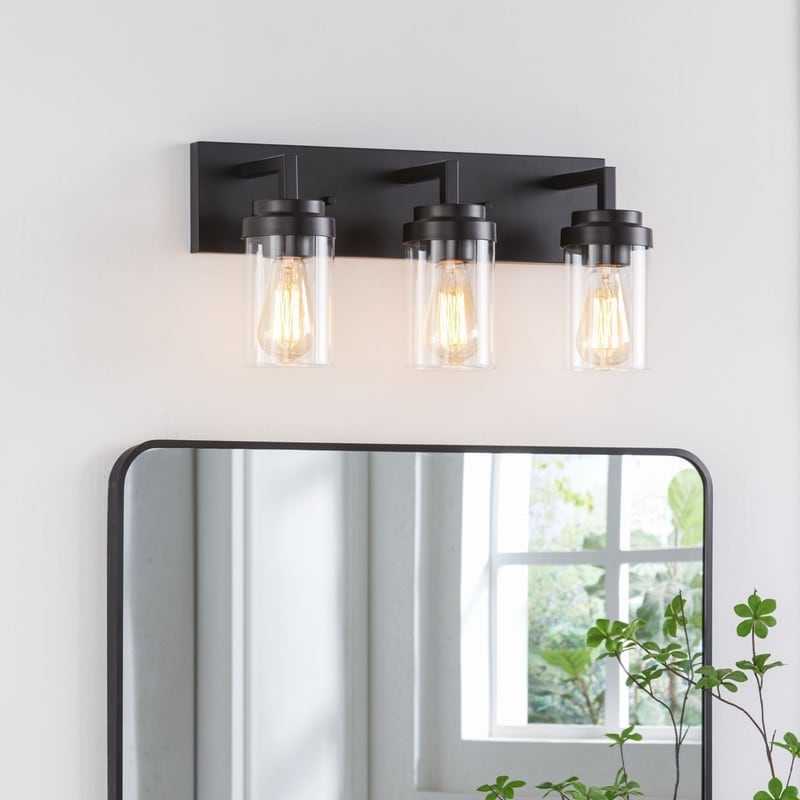 Applique de salle de bain KAWOTI à 3 lampes avec abat-jour en verre transparent