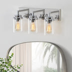 Applique de salle de bain KAWOTI à 3 lampes avec abat-jour en verre transparent