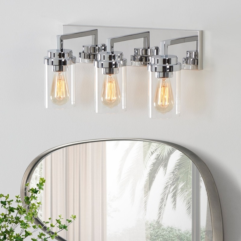 Applique de salle de bain KAWOTI à 3 lampes avec abat-jour en verre transparent