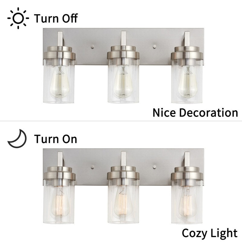 Applique de salle de bain KAWOTI à 3 lampes avec abat-jour en verre transparent