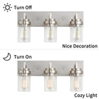 Applique de salle de bain KAWOTI à 3 lampes avec abat-jour en verre transparent