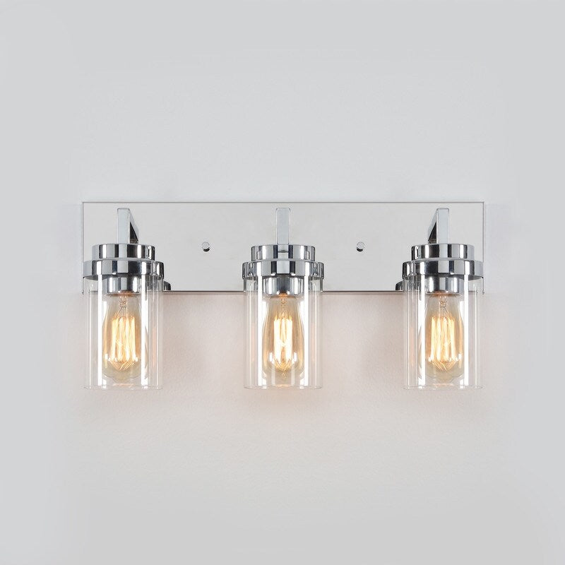 Applique de salle de bain KAWOTI à 3 lampes avec abat-jour en verre transparent