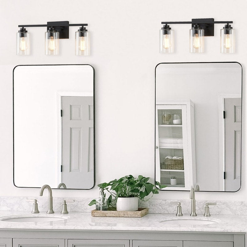 Applique de salle de bain KAWOTI à 3 lampes avec abat-jour en verre transparent