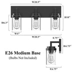 Applique de salle de bain KAWOTI à 3 lampes avec abat-jour en verre transparent