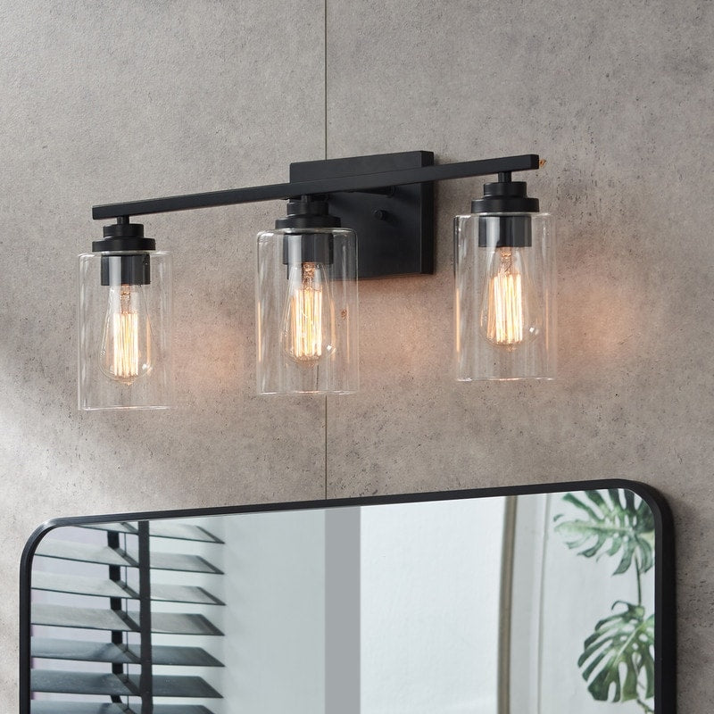 Applique de salle de bain KAWOTI à 3 lampes avec abat-jour en verre transparent