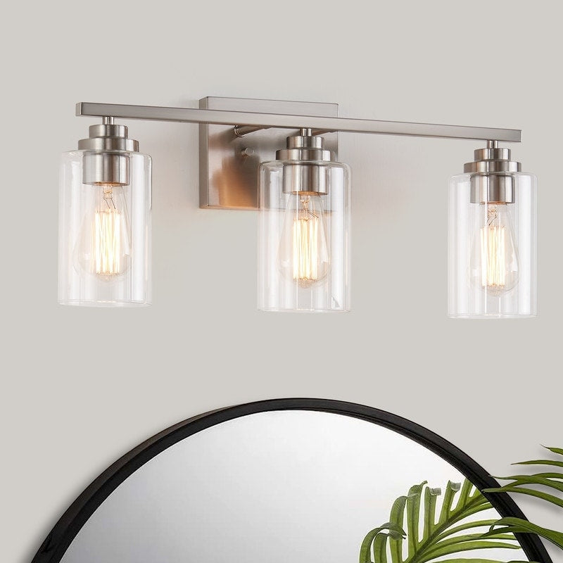 Applique de salle de bain KAWOTI à 3 lampes avec abat-jour en verre transparent