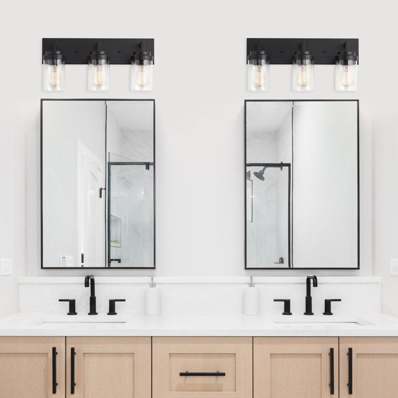 Applique de salle de bain KAWOTI à 3 lampes avec abat-jour en verre transparent