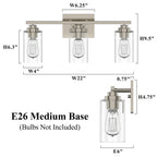 Applique de salle de bain KAWOTI à 3 lampes avec abat-jour en verre transparent