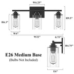 Applique de salle de bain KAWOTI à 3 lampes avec abat-jour en verre transparent